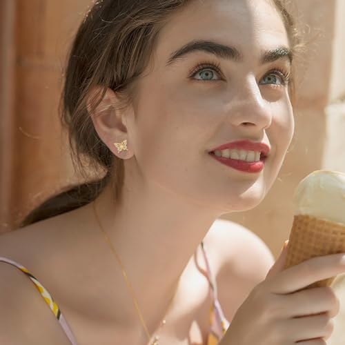 14K Real Gold Earrings Animal Stud for Women Solid Yellow Gold Cute Insect Jewelry Gifts for Girlfriend Wife Mom3