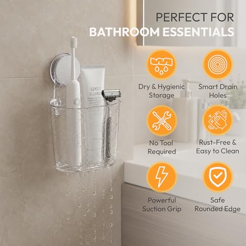 Image of Toothbrush Holder Wall Mounted, Strong Self Adhesive No Drill Bathroom Organizer for Toothbrush, Toothpaste & Razor, Waterproof Storage Holder (Pack of 1) [ND-43812]