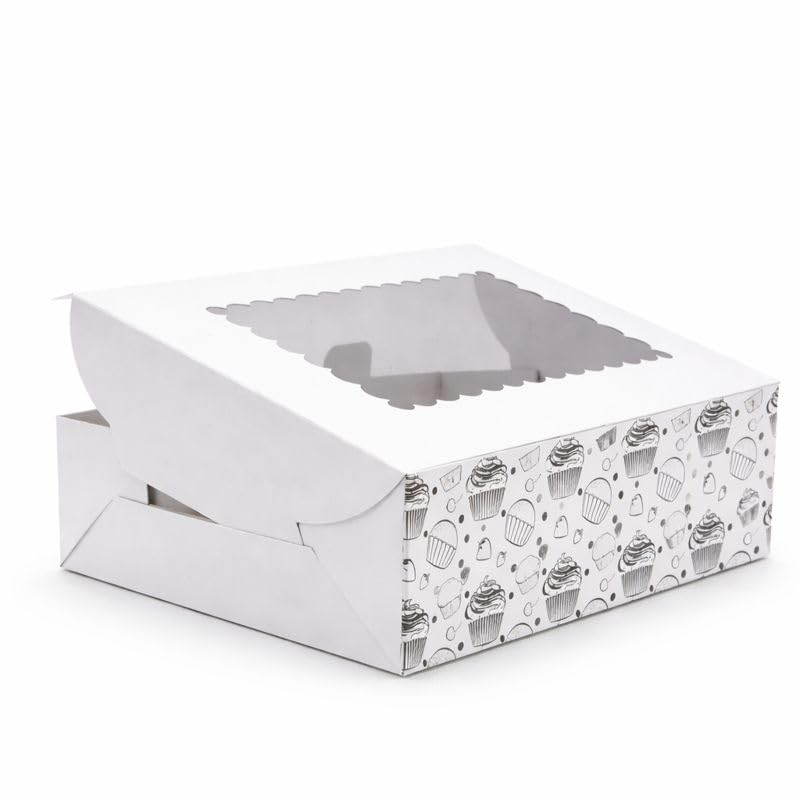 Image of mudrit Cupcake Boxes with Insert Trays (Pack of 10), Cupcake Carrier, Food Grade Bakery Boxes with Windows to fit 6 Cupcakes, Muffins or Pastries (White)