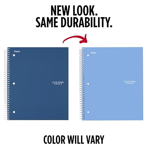 Image of Five Star Spiral Notebook + Study App, 3 Subject, College Ruled Paper, 8.5 inch x 11 inch, 150 Sheets, Blue (Color May Vary) (820003NH0)