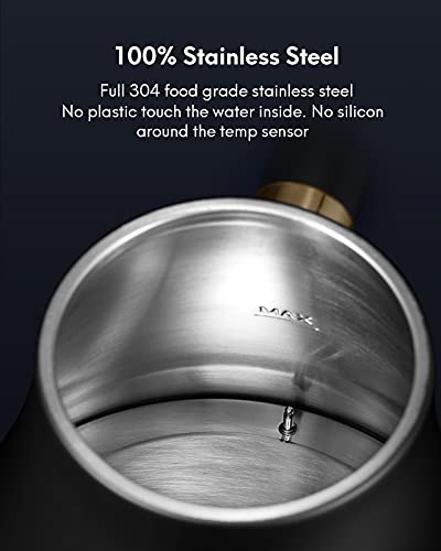 Gooseneck Kettle Temperature Control, Pour Over Electric Kettle For Coffee And Tea, 100% Stainless Steel Inner, 1200W Rapid Heating, 0.8L, Built-In Stopwatch, Matte Black #TOP7
