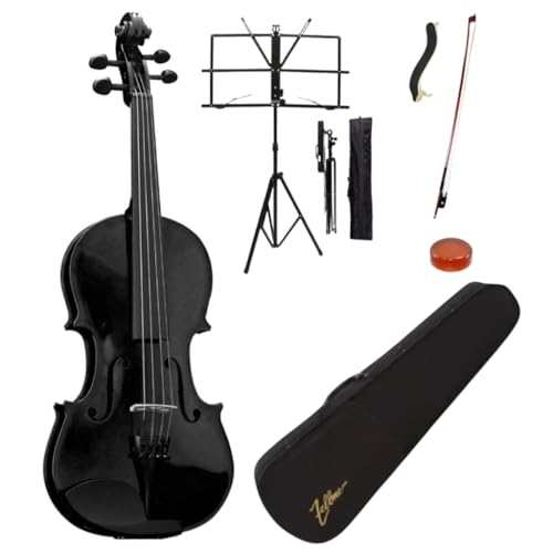 Violino 4/4 Zelmer ZLM44 BV Preto, Série Luxo Especial, com Estojo, Arco, Breu, Espaleira e Estante de Partitura