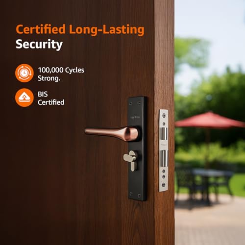 Image of Amazon Basics Heavy-Duty Door Lock Set | Mortise Door Lock Handlesets with 3 Brass Key for Home,Office,Hotel | Brass Lock Body & Cylinder | Coca Black