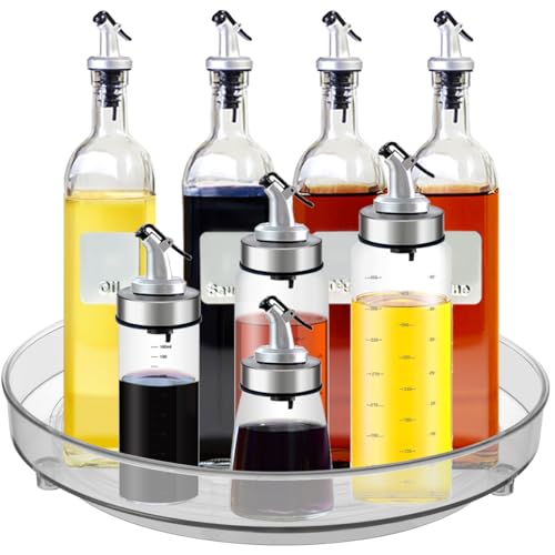 TMBMLPP Soporte para especias, bandeja giratoria para nevera, 2 unidades, 23 cm + 4 cm, organizador giratorio para detergentes transparente, recipiente giratorio para frigorífico, para tarros,