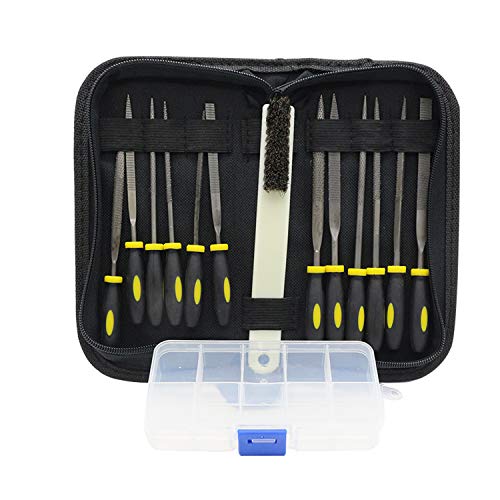 OYEL File Set,15PCS Hand File Set Equipped with Portable Storage Bag, Parts Box, Precision Flat Knife, Round File and Other Rasp. Metal File Set for Woodworking, Metal,Model&Hobby Applications