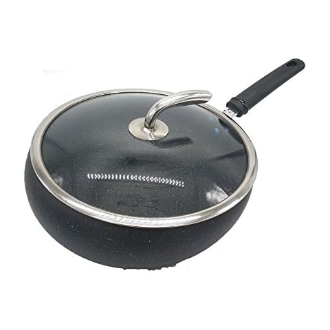 YFJBHDIAN Back to the pot round pot high-end gift pot 32cm wok non-stick pot iron pot, black,A Cover