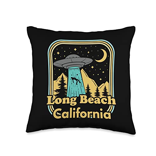 Long Beach California UFO Alien Hunter 80s State Pride Throw Pillow