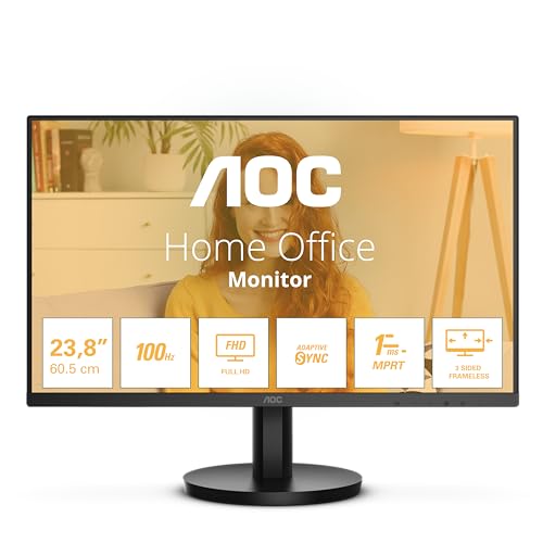 AOC 24B3HA2 - Monitor FHD de 24 Pulgadas, IPS, 100 Hz, 1 ms, Bisel Ultrafino FlickerFree, Adaptive Sync, Altavoces (1920 x 1080 250 CD/m HDMI 1.4 / DP 1.4)