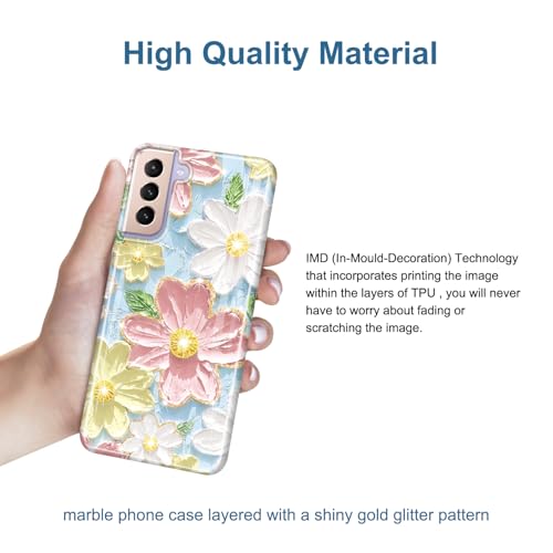 Coque Galaxy S21 5G rose et bleu idée cadeau rétro fleurs - 2