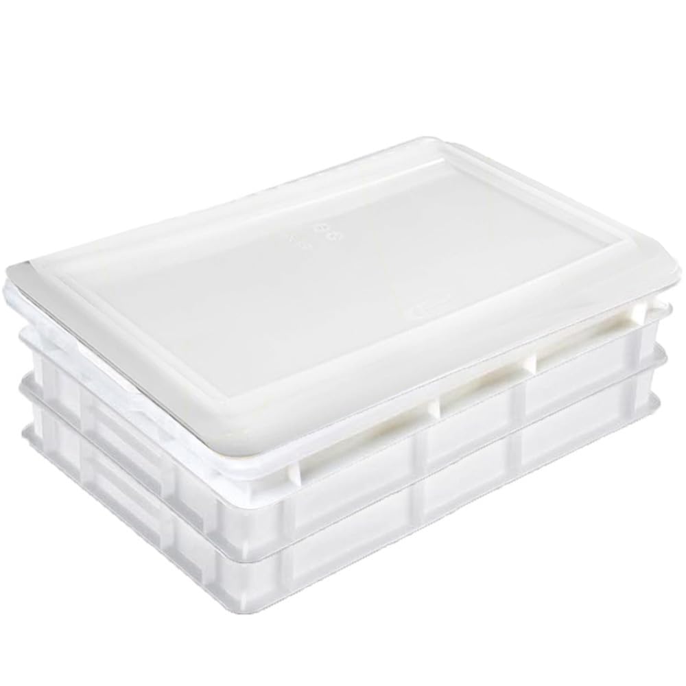 Set 3 Cassette con Coperchio portaimpasti palline Pizza Pane panette 60x40x7 certificata per alimenti VASCHETTA DA FRIGO professionale litri 12 impilabile sovrapponibile PIZZERIA CASEIFICI