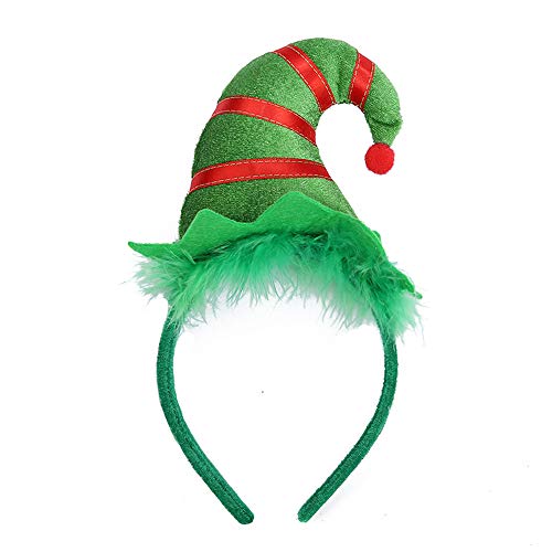 Christmas Elf Headband Xmas Elf Hat Hair Band Women Elf Feather Headpiece Elves Hairband Hair Hoop Holiday Santa Party Decoration Cosplay Costume Halloween Cute Handmade Hair Accessories 1 Pack Green
