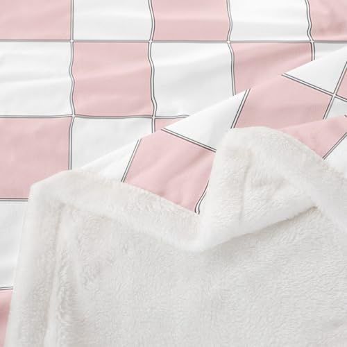 Image of Erosebridal White Pink Plaid Throw Blanket Twin 60 inchX80 inch Light Pink Checkerboard Fleece Bed Blanket for Kids Girls Teen,Checkered Grid Sherpa Blanket Modern Aesthetic Geometric Fuzzy Blanket