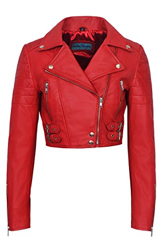 Veste en cuir souple napa rouge goth biker court pour femme look Kylie