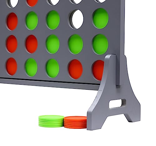 Image of Giant 4 in a Row Game for Family & Adults - Tailgating Pros Jumbo Grey Wooden Four in a Row Indoor & Outdoor Yard Game for Family Party Fun, Portable Activities for Patio, Backyard, and Camping