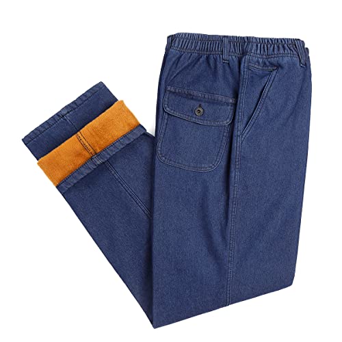 IDEALSANXUN Fleece Lined Jeans Mens Elastic Waist Thicken Warm Loose Denim Pants