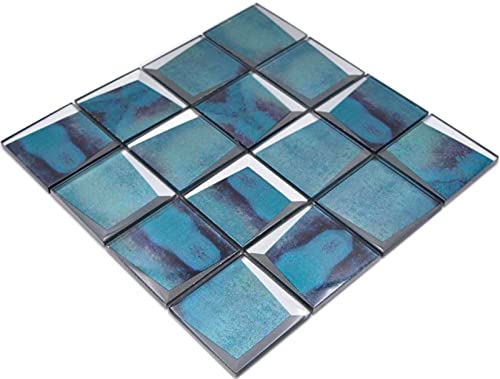 Piastrelle a mosaico in vetro combinato effetto 3D blu da parete per cucina MOS88-XB10_f