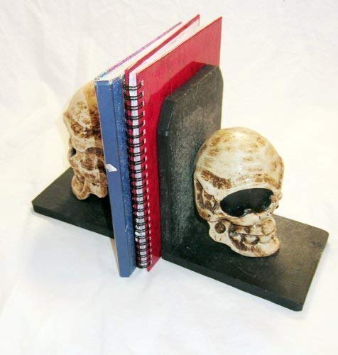 Double Duck SKULL shaped BOOK-ENDS, Gothic, horror, prop, rocabilly, hand-carved, new