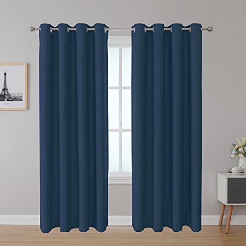 Upcortinassi Fire Retardant Blackout Curtains Flame Resistant Curtain Room Darkening for School Classroom Dorm Nursing Home Navy Blue 52 x 84 2 Panels