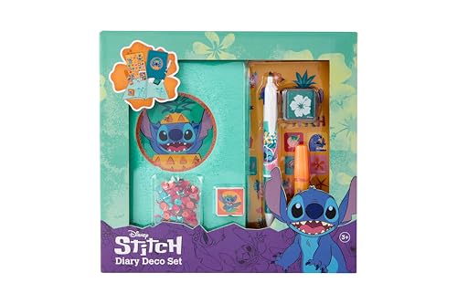 Set de diario de Stitch para manualidades | Set de diario Fluffy para niños a partir de 3 años | Set de decoración DIY con pegatinas, purpurina, sellos y bolígrafos | Set creativo para regalo de niñas