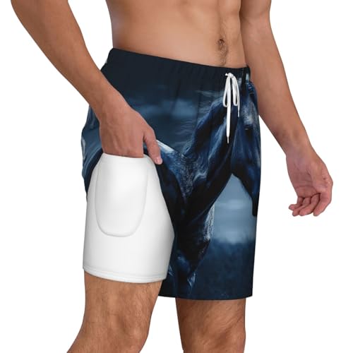 Men's Swim Trunks Quick Dry Board Shorts Blue Horse Beach Shorts with Pocket Bathing Suits for Men2