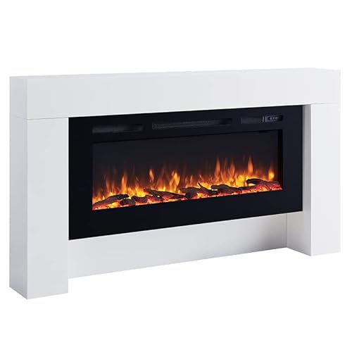 FLAMME Carmaux 63 / 161cm Freestanding Electric Fireplace Suite, 3 Flame Colours, 2000W Heater, Log set or Crystal Fuel Bed with Remote Control White