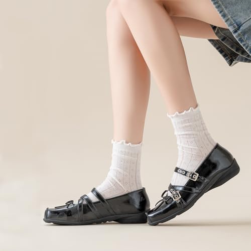 Mcool Mary Women's Ruffle Socks Mesh Casual Lace Cotton Crew Summer Ultra Thin White Frilly Ankle Socks for Women 6 Pairs4