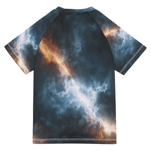 Boys Short Sleeve T-Shirts Dark Lightning Cloud Rashguard Kids Swim Shirts Sun UPF 50+2