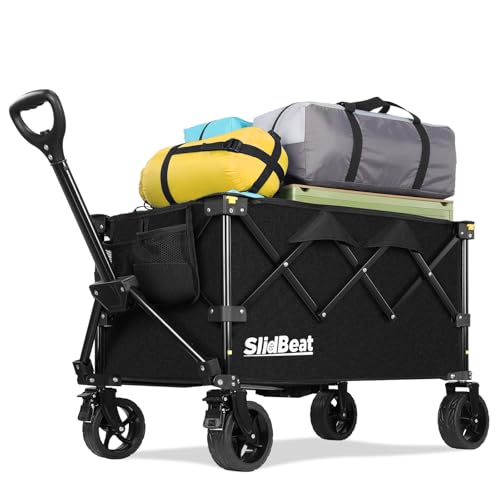 SLIDBEAT Carrello da Campeggio Portatile 120L, Carrello Spiaggia Ruote Grandi con Maniglia...