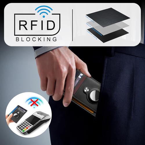 Image of Hawanik Slim Minimalist Front Pocket Air Tag Wallet, RFID Blocking Card Holder With Airtag Holder, Grey