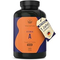 Vitamin A – 365 Tabletten (3.000 µg) – Retinol hochdosiert (10.000 I.E.) – Vit A Kapseln Alternative – Direkt verwertbare Form – Vegan, ohne Zusätze, deutsche Produktion – TRUE NATURE®