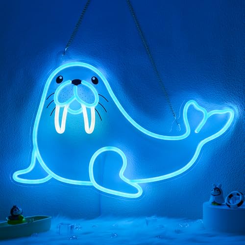 Image of CoolGift Mart Walrus Neon Sign, Dimmable Wall Decor Light. Birthday Party Decorations for Home, Patio, Garden, Bars, Restaurants, Hotels, Stores, Clubs, Gift for Friends Family and Kids