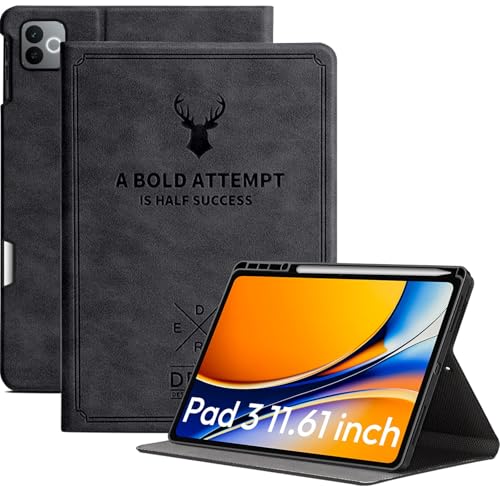 Image of Robustrion Cover for Realme Pad 3 11.61 inch Cover Case with Pencil Holder, Deer Flip Cover Case for Realme Pad 3 Tablet Cover [Auto Sleep Wake Support] - Black