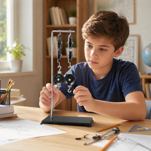 Image of Housoutil Pulley Block Set Physics Lab Science Kit Experiments, 13.4 Inch Physics Experiment Kit, Block and Tackle Pulley System for Science Project, Educational Laboratory Mechanics Equipment