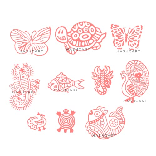 Image of Set of 10 | Wooden Animal Shape Printing Stamps Design Blocks for Baren Printing Stamps | Scrapbooking | Fabric Designing | Art Craft | Pottery Craft | Project Making