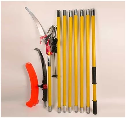 Extendable Manual Pole Saw, 7.3-27 Ft Tree Trimmer with Sharp Steel Blade & Scissors, Lightweight 8 Fiberglass Handles for High Branch Cutting (Yellow)
