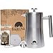 Produktbild BARILUNA® French Press aus Edelstahl | 1 Liter (5 Tassen) Coffee Press | Doppelwandig isoliert | Kaffeebereiter inkl. Dosierlöffel, Ersatzfilter & E-Book | Kaffeepresse für Camping & Wohnmobil