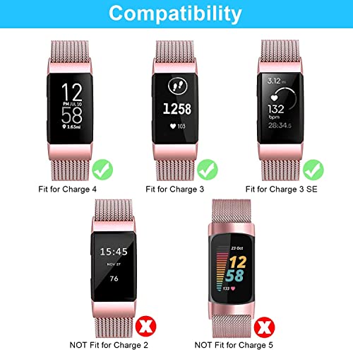 Compatible for Fitbit Charge 4 Metal Milanese Bands & Charge 3 & Charge 3 SE, Stainless Steel Magnetic Lock Replacement Wristbands for Charge 3 & Charge 4 Women Men Small Large