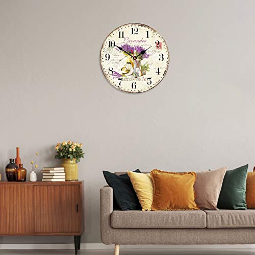 Taheat Romantic Lavander Wall Clock, French Purple Love Floral Clocks, Accurate Decorative Easy To Read Wall Clock For Living Room/Bedroom/Bathroom/Kitchen, 14 Inch #TOP5