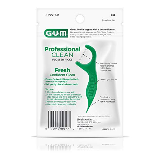 Gum 889ECM4 Professional Clean Floss Picks - Extra Strong Shred-Resistant Floss, Easy Grip Handle - Dental Flossers thumb #1