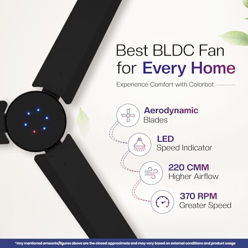 Image of Colorbot Stella BLDC Ceiling Fans 1200mm | BEE 5 Star Rated 370 RPM | Savings up to 65% | Remote Control (Boost, Timer, LED, Reverse Mode) | 4 Years Warranty (Charcoal Black)