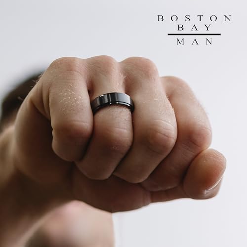 Boston Bay Diamonds Black Ceramic Unisex Comfort Fit Mens Wedding Band or Fashion Ring - 6mm, 7mm & 8mm - Choice of Style2