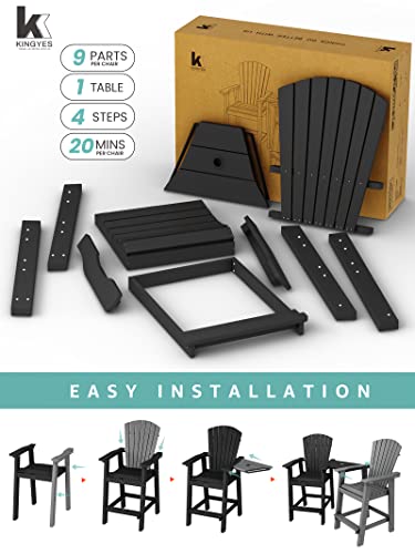 Kingyes Balcony Chair Tall Adirondack Chair Set Of 2 Outdoor Adirondack Barstools With Connecting Tray - Patio Stools Weather Resistant For Deck Balcony Pool Backyard, Black #TOP4