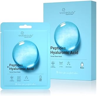 8 Pack Hyaluronic Acid Face Mask with Peptides Complex - Deep Hydrating & Brightening Facial Sheet Mask - Moisturizing Face Masks Skincare Facial Sheets for All Skin Types