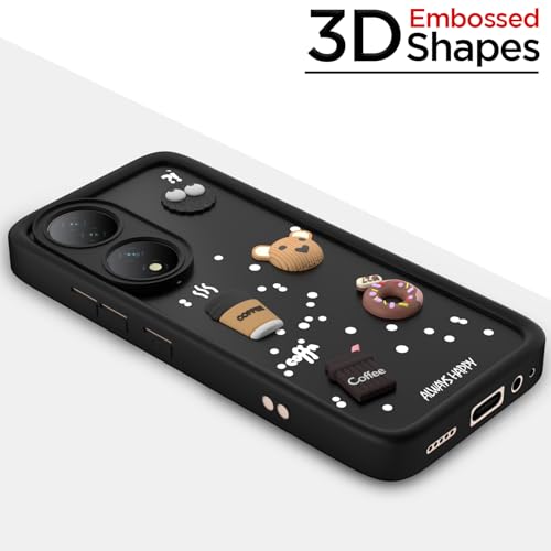 Image of Outlouders Back Cover for Vivo Y100 5G | 3D Cartoon Bear Cute Fun Silicone Full Body Protection Bumper Case (Black)