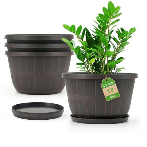 Quarut 10 inch Plastic Flower Pots for Outdoor Plants，4 Pack...