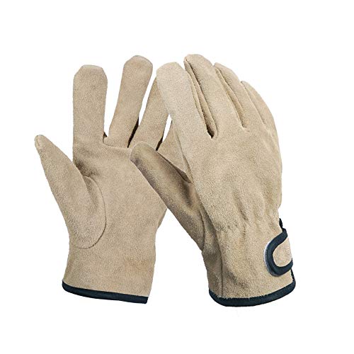 FUOBECIE Outdoor-Picknickhandschuhe, Outdoor-Picknickhandschuhe, Camping, Feuer, Grill, Leder, Wärmeisolierung, dicke Handschuhe, Khaki Cover