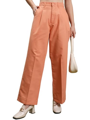 Image of Tokyo Talkies Women's Straight Fit Regular Trousers | Stretchable Trousers| Mid-Rise