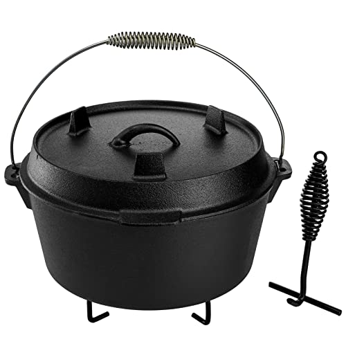 Jucoan 9 Quart Cast Iron Dutch Oven With 12 Inch Dual Function Lid Skillet, Lid Lifter And Stand, 2-In-1 Cooker Casserole Pot For Outdoor Camping Cooking, Bbq #TOP25