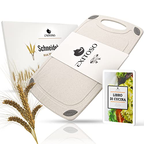 EXITOSO Tagliere in Legno di Frumento Ecologico e Antibatterico - Tagliere da Cucina Professionale - Spianatoia Tavola Taglieri Piano Asse Utensili Cucina Legno per Tavolo