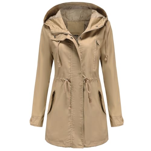 Women's Ligtweight Jackets Anorak Utility Drawstring Waist Hoodie Zip Up